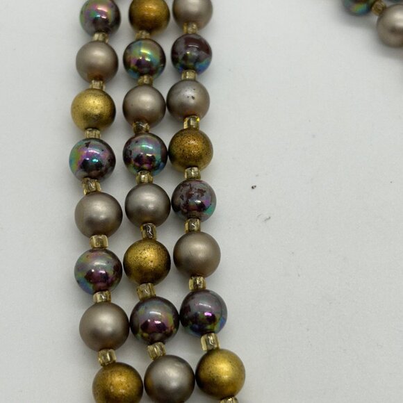 Vintage Multi-Strand Necklace Iridescent Gold Tone Pearlescent Beads Pro Formal - Picture 7 of 13